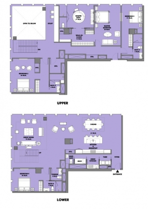 Four Bedroom Duplex Sky Residence<br />
4 Bedrooms<br />
4 Bathrooms<br />
1 Powder Room<br />
Total Area 381sq.m.